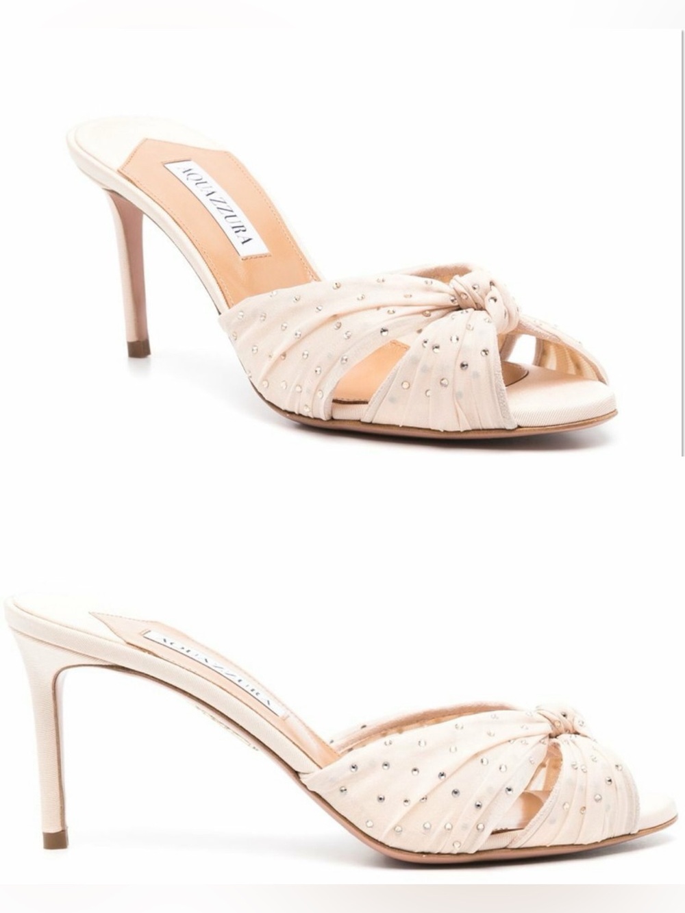 New Aquazzura Neutral Slow Kisses 75 Mules $995 40.5